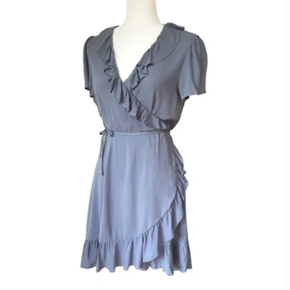 NWT Aritzia/Sunday Best Savoy Ruffle Wrap Dress in Steel Blue - Picture 2 of 4